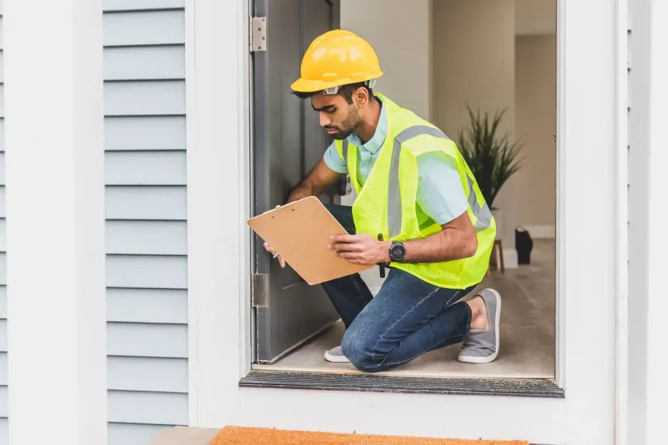 Pest Control Technician — Home Inspection — Pest Control Technician, Hard Hat, high-visibility Safety Vest, Pest Control, Pe…